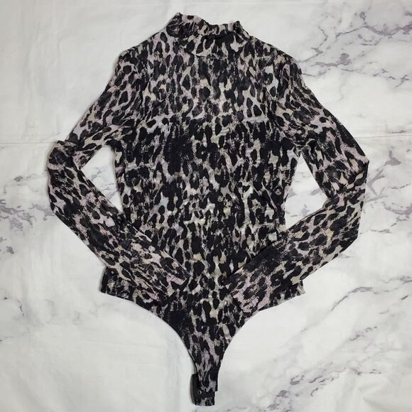 All Saints Elia Leopard Print Long Sleeve Bodysuit - Picture 1 of 7